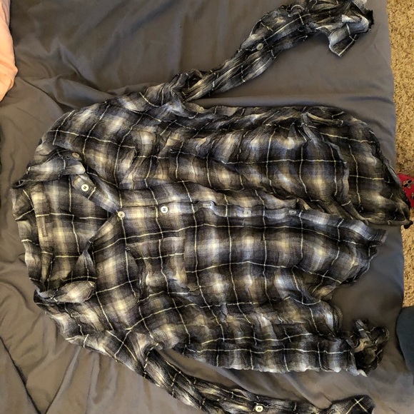 Charlotte Russe Tops - Open back long sleeved navy blue and gray flannel